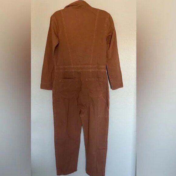 Free People x Sandrine Zip Denim Jumpsuit Boiler Suit Burnt Orange NWT - Picture 2 of 7